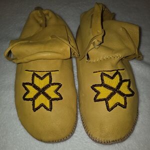 Yellow Leather Moccasins with Star Design
